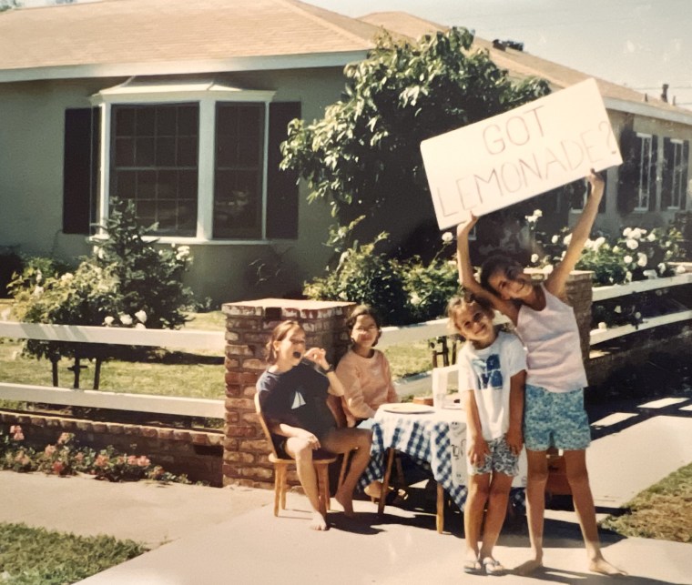 The Bartholomew family outside their Pacific Palisades home.