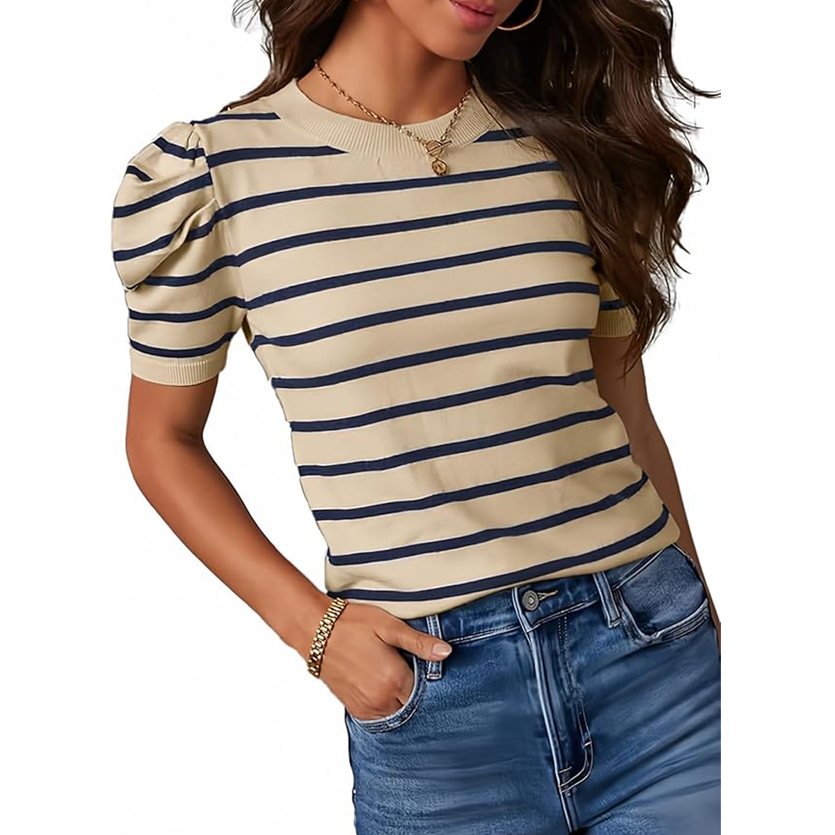 Dokotoo Women's Short Puff Sleeve Knit Tops Amazon