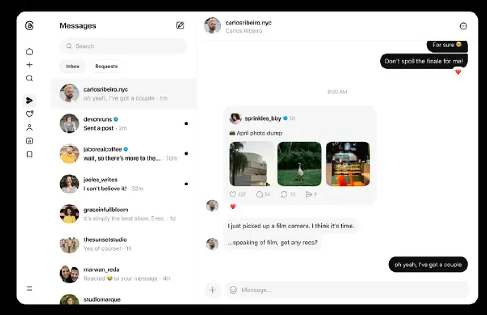 Threads adds direct messaging access on desktop